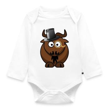 Buffalo Caricature with Monocle - Organic Longsleeve Baby Bodysuit - white - Front