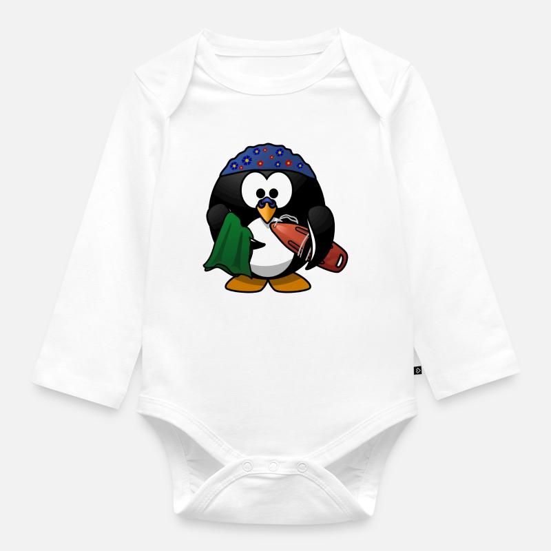 Chapeau de fleur pingouin sur la plage - Body Bébé bio manches longues - blanc