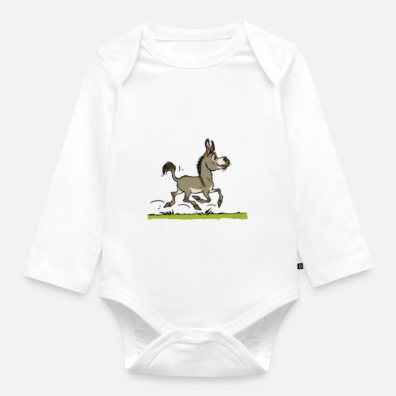Je crâne avec mon âne (gris,texte blanc - Body Bébé bio manches longues - blanc
