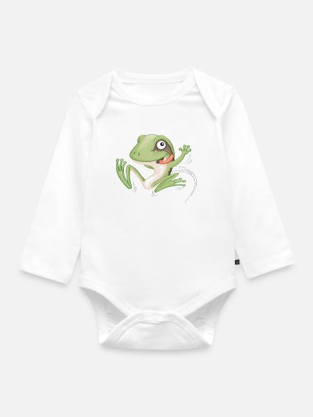 hüpfender Frosch - Baby Bio-Langarm-Body - Weiß