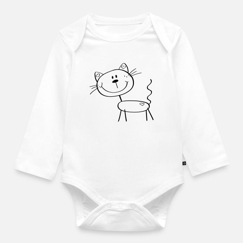 Lustige Strichmännchen Katze - Comic - Katzen - Baby Bio-Langarm-Body - Weiß