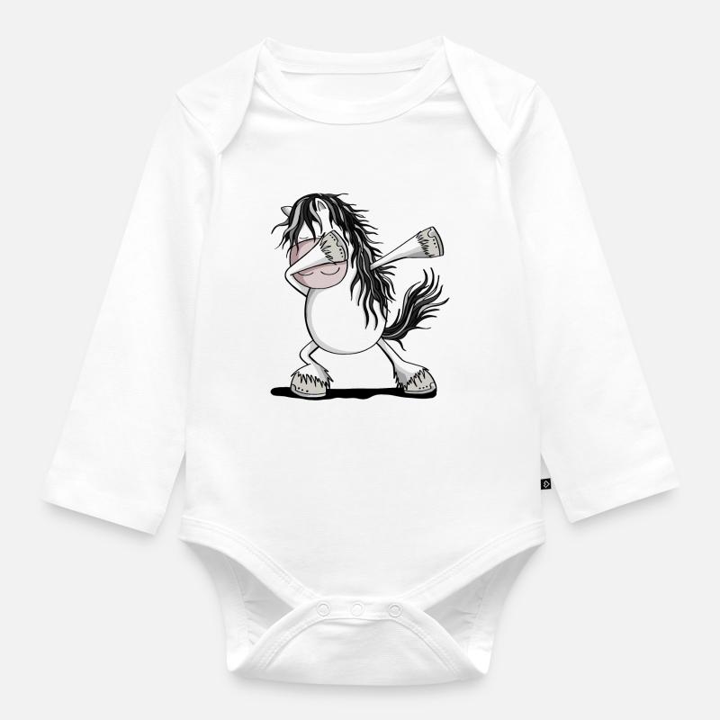 Cooles Dab Dance Schimmel Pferd Fun Dabbing Pony - Baby Bio-Langarm-Body - Weiß
