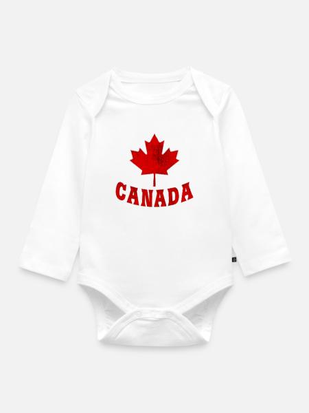 Kanada / Geschenk / Ahornblatt / Geschenkidee - Baby Bio-Langarm-Body - Weiß