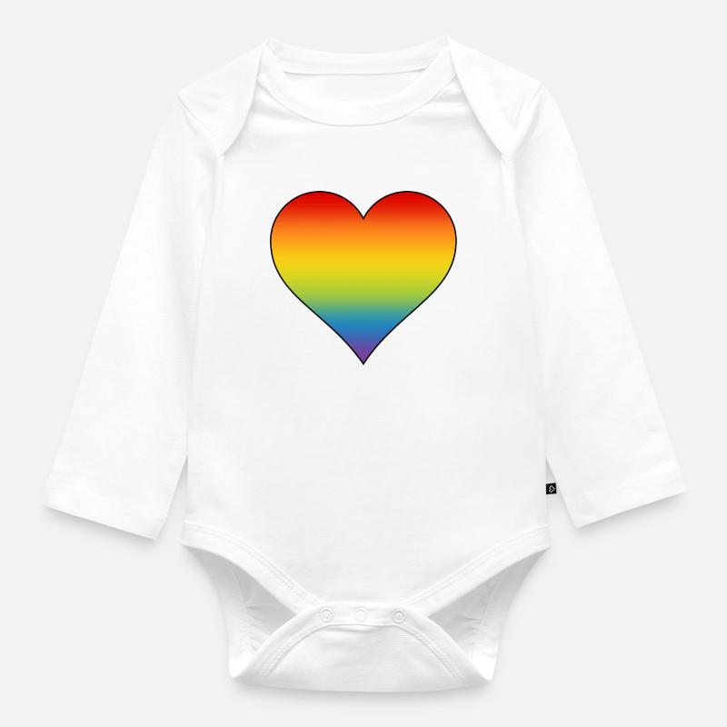 Cœur arc-en-ciel - Body Bébé bio manches longues - blanc