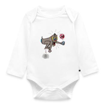 Monkey and mobile phone - Organic Longsleeve Baby Bodysuit - white - Front