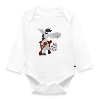 funny animals child motive ill donkey on crutches - Organic Longsleeve Baby Bodysuit - white - Front