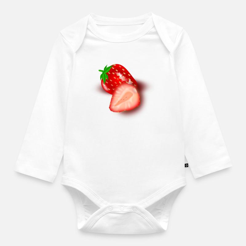 Erdbeer-Schnittbild Illustration - Baby Bio-Langarm-Body - Weiß