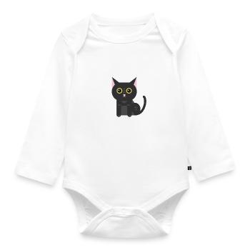 Schwarze Katze Kätzchen Mietzekatze - Baby Bio-Langarm-Body - Weiß - Vorne
