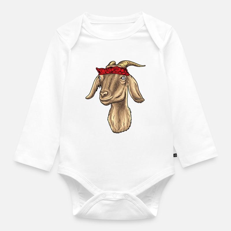 Chèvre avec Bandana - Body Bébé bio manches longues - blanc
