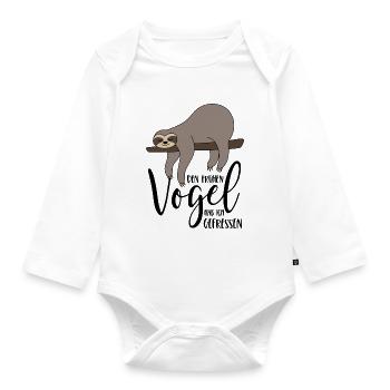 Faultier Spruch Den frühen Vogel hab ich gefressen - Baby Bio-Langarm-Body - Weiß - Vorne
