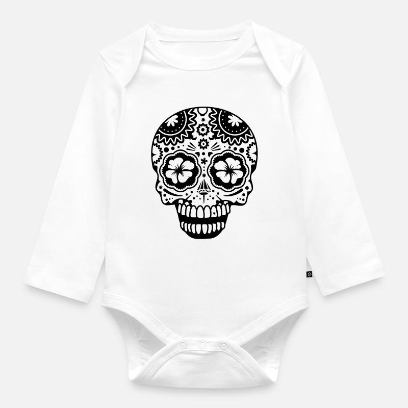 Un crâne riant dans le style de crânes de sucre - Body Bébé bio manches longues - blanc