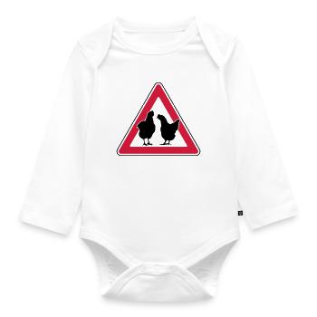 Hühnerabend Huhn Achtung freilaufende Hennen - Baby Bio-Langarm-Body - Weiß - Vorne