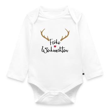 Merry Christmas Antlers Heart Nose Reindeer Moose - Organic Longsleeve Baby Bodysuit - white - Front