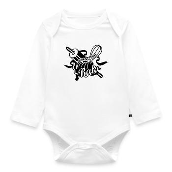 a rolling pin and a whisk with a ring cake - Organic Longsleeve Baby Bodysuit - white - Front