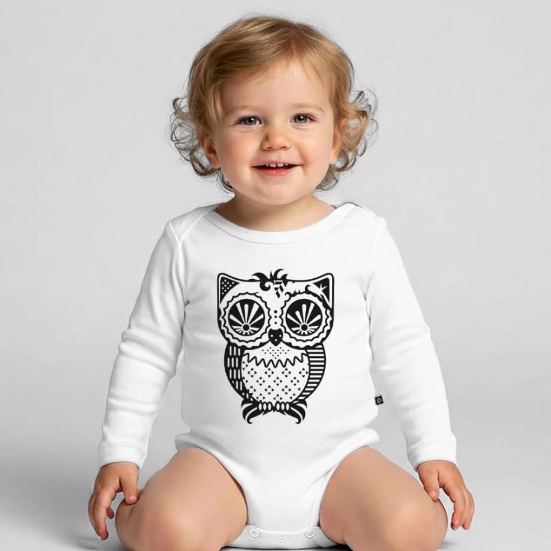 Patchwork Eule Baby Bio-Langarm-Body
