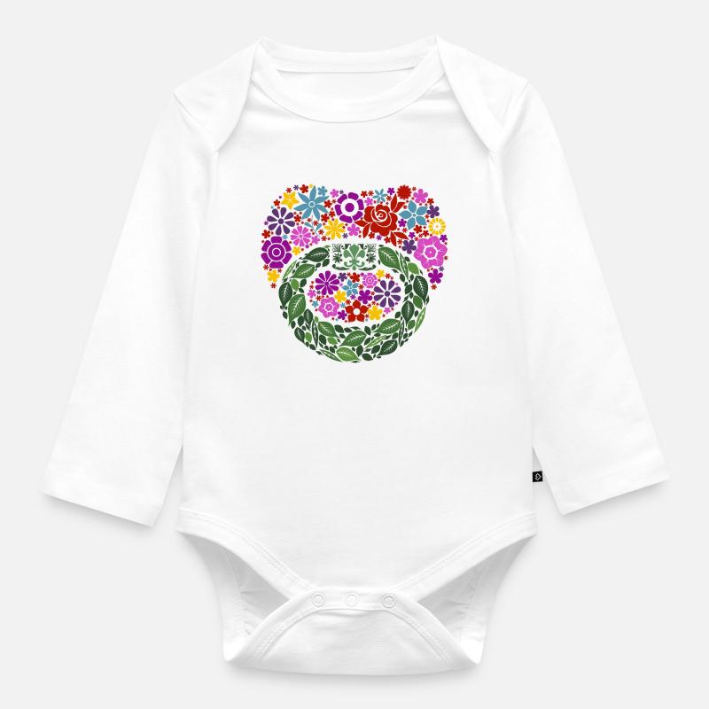 Pacifier floral pattern - Organic Longsleeve Baby Bodysuit - white