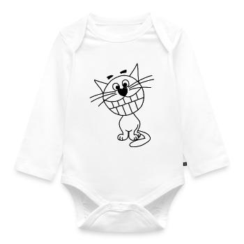 Grinsekatze - Baby Bio-Langarm-Body - Weiß - Vorne