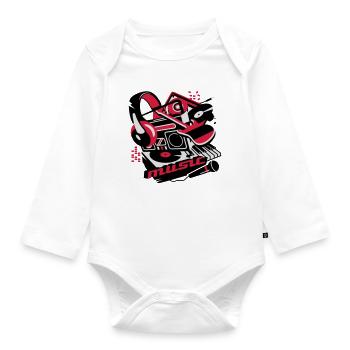 Kassettenrekorder,Kopfhörer und Plattenspieler - Baby Bio-Langarm-Body - Weiß - Vorne