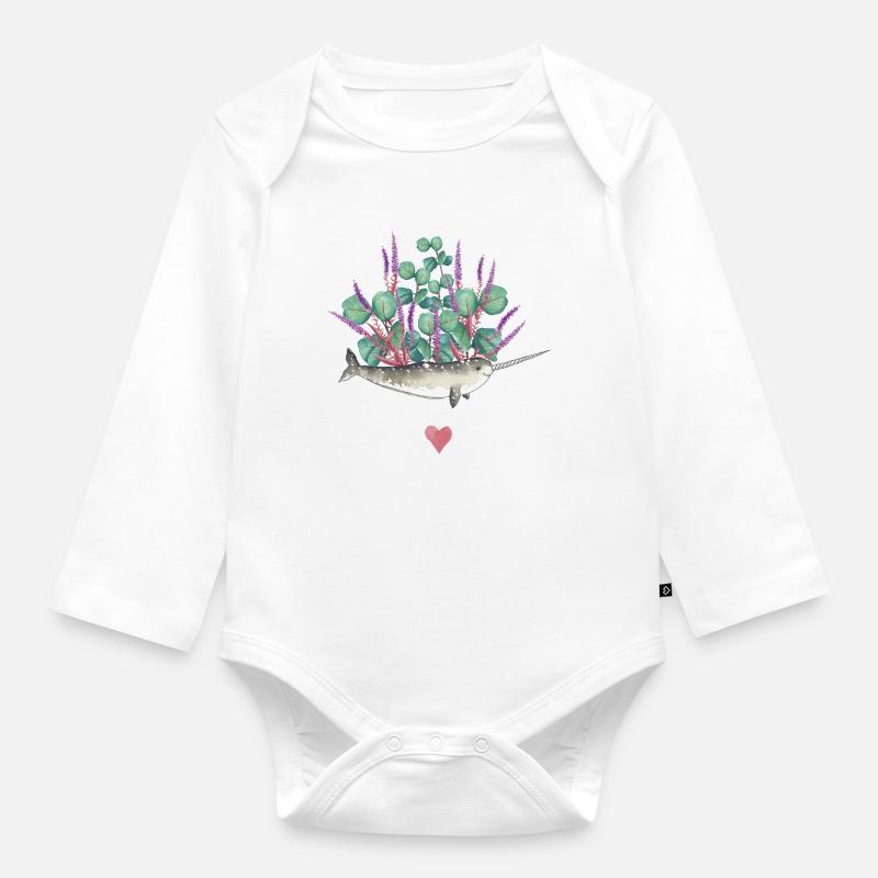 Wal + Eukalyptus - Baby Bio-Langarm-Body - Weiß