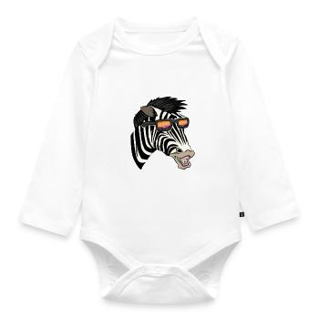 Zebra Sonnenbrille Funny Lustig Zebrastreifen - Baby Bio-Langarm-Body - Weiß - Vorne