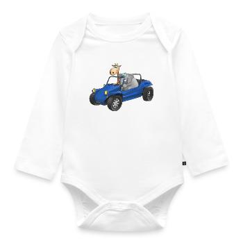Elephant and giraffe in buggy - Organic Longsleeve Baby Bodysuit - white - Front