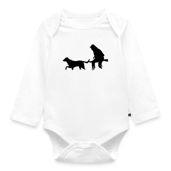 Hunters with dog - Organic Longsleeve Baby Bodysuit - white - Front