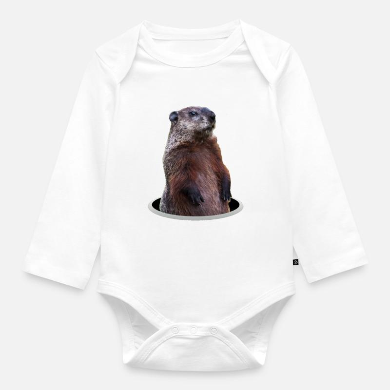Marmotte - Body Bébé bio manches longues - blanc