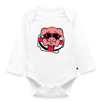 Schwein mit Brille und Rettungsring - Baby Bio-Langarm-Body - Weiß - Vorne
