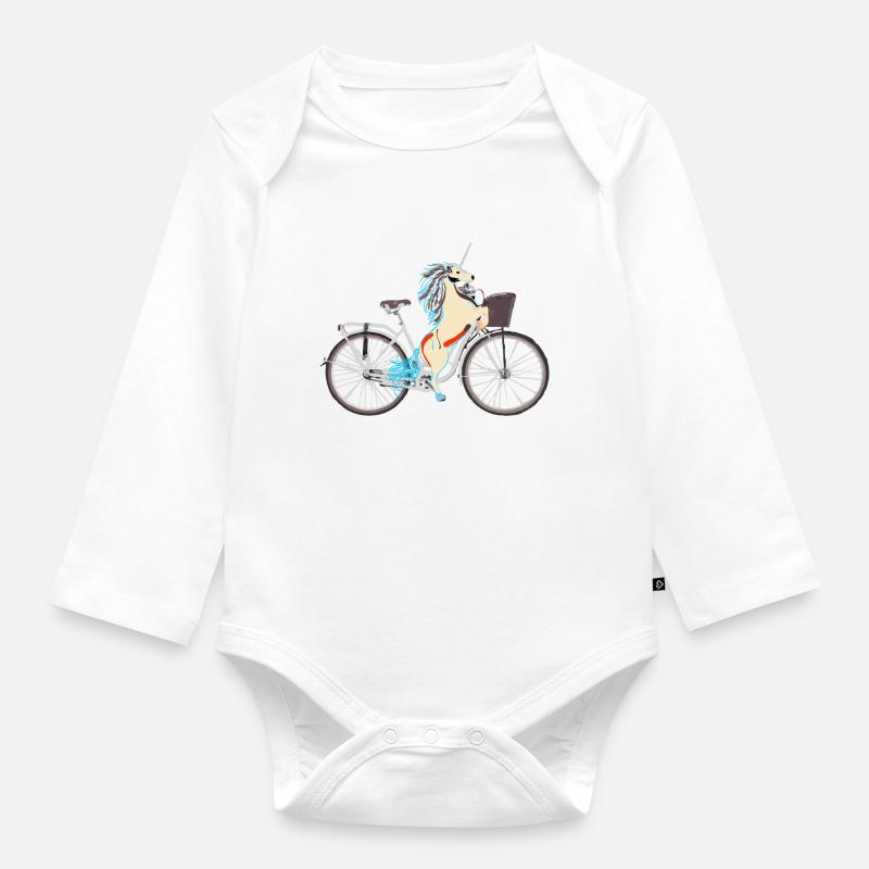 Licorne à vélo - Body Bébé bio manches longues - blanc