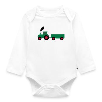 traktor trecker anhaenger - Baby Bio-Langarm-Body - Weiß - Vorne