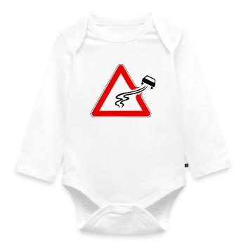 Traffic sign danger of slipping, slippery road - Organic Longsleeve Baby Bodysuit - white - Front