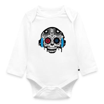 A Sugar Skull with headphones - Organic Longsleeve Baby Bodysuit - white - Front