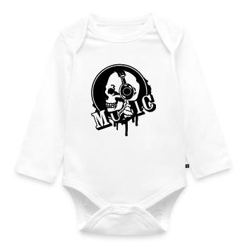 A skull with headphone in profile - Organic Longsleeve Baby Bodysuit - white - Front