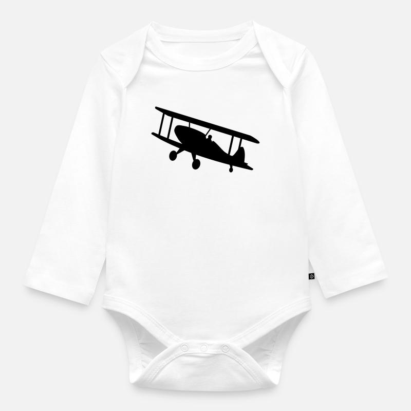 avion - Body Bébé bio manches longues - blanc
