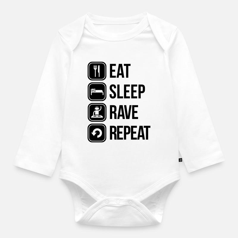 eat sleep rave repeat - Body Bébé bio manches longues - blanc