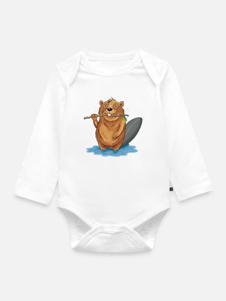bissiger Biber - Baby Bio-Langarm-Body - Weiß