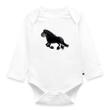 Schwarzes Friesenpferd - Friese - Baby Bio-Langarm-Body - Weiß - Vorne