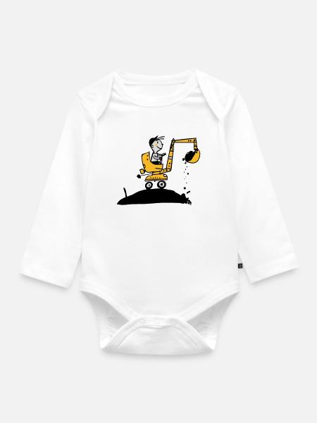 Bagger im Retro Stil - Baby Bio-Langarm-Body - Weiß