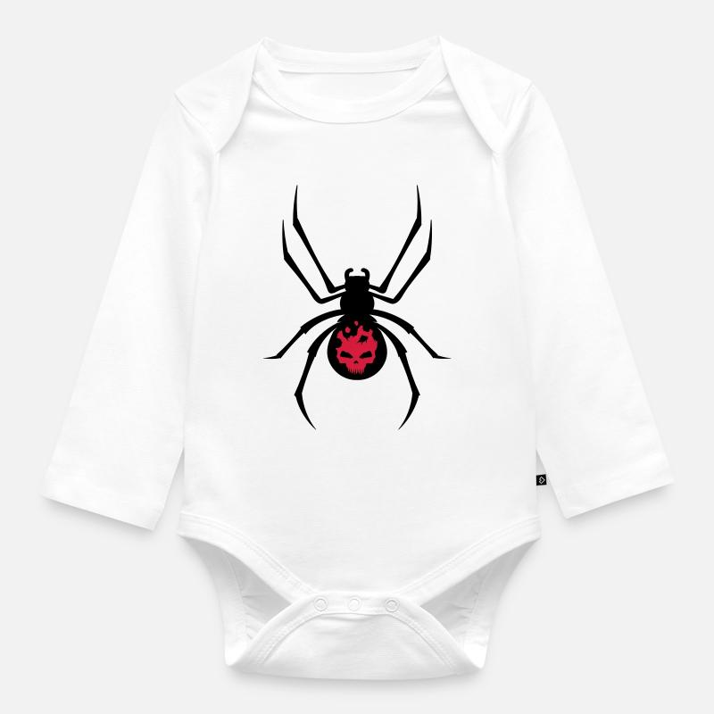 Schwarze Spinne mit Skull Muster - Baby Bio-Langarm-Body - Weiß