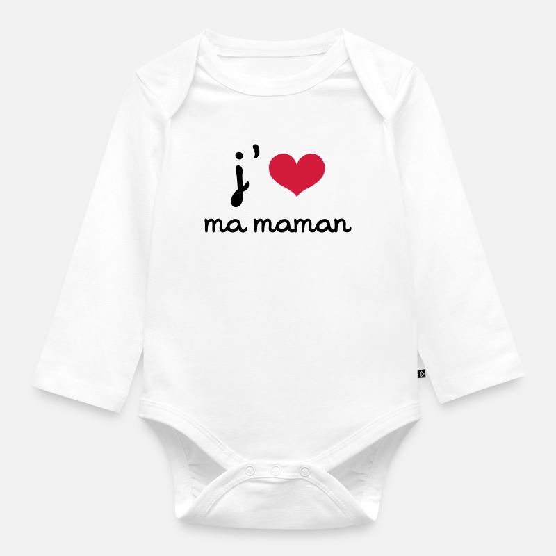 J'aime ma Maman - Body Bébé bio manches longues - blanc