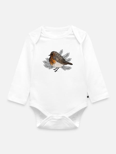 Rotkehlchen auf Zweigen - Baby Bio-Langarm-Body - Weiß