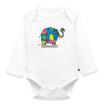 Der bunter Elefant - Baby Bio-Langarm-Body - Weiß - Vorne