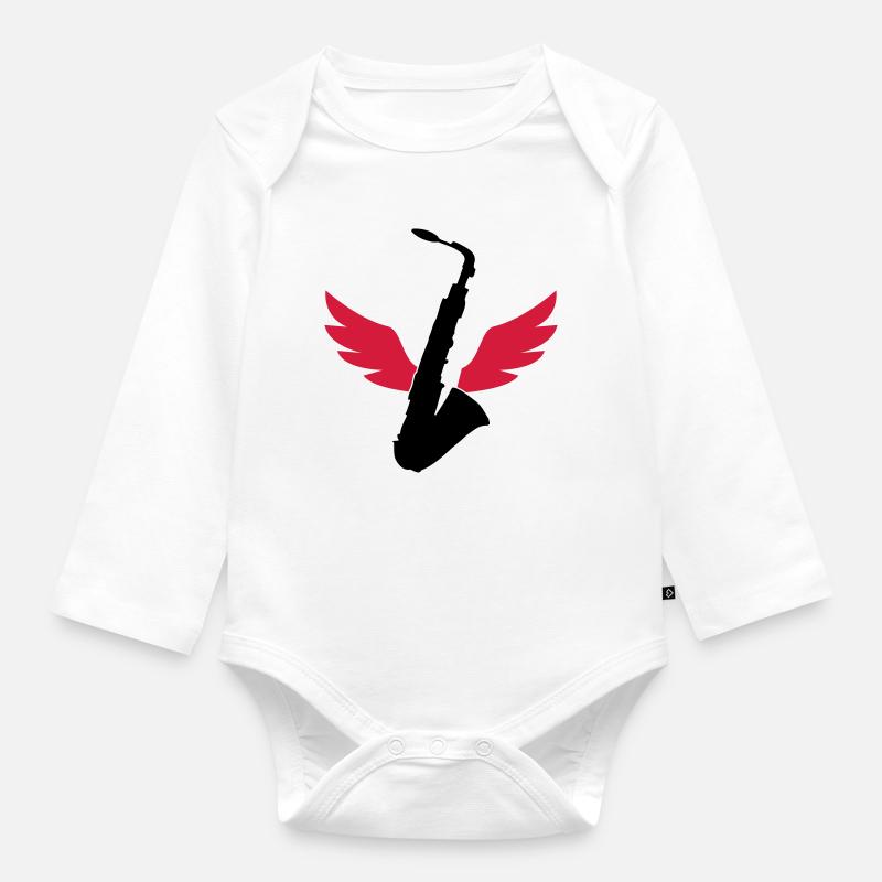 Saxophone / Saxophon - Baby Bio-Langarm-Body - Weiß