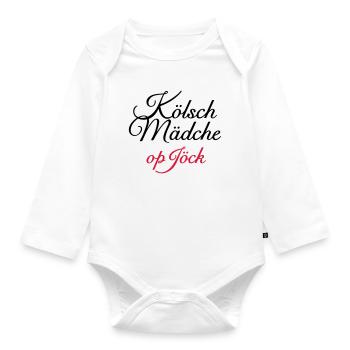 Kölsch Mädche op Jöck - Mädchen aus Köln unterwegs - Baby Bio-Langarm-Body - Weiß - Vorne