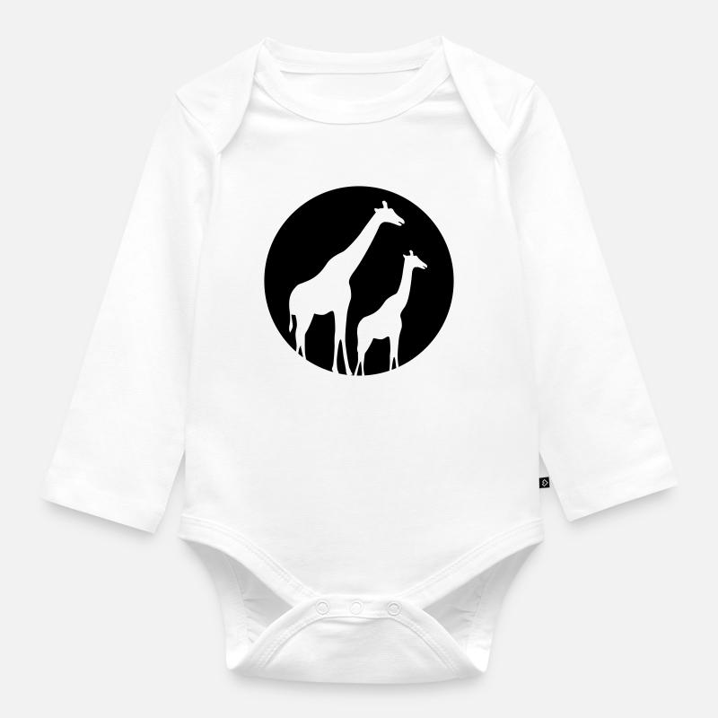Giraffe - Baby Bio-Langarm-Body - Weiß