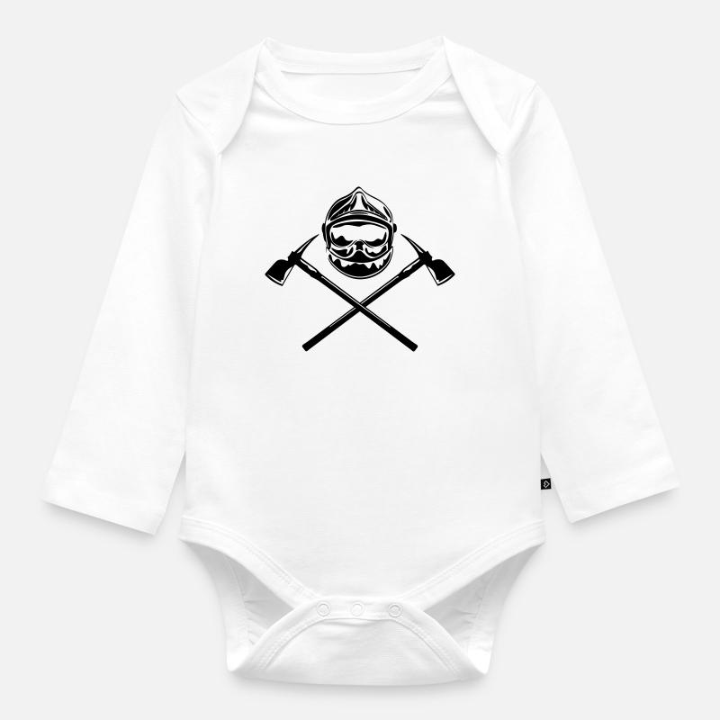 casque_pompier_deux haches - Body Bébé bio manches longues - blanc