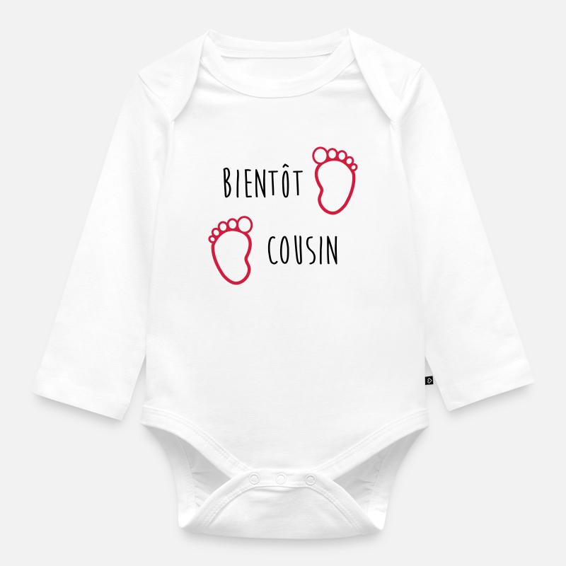 Bientôt Cousin / Cousine / Bébé / Naissance / Baby - Body Bébé bio manches longues - blanc