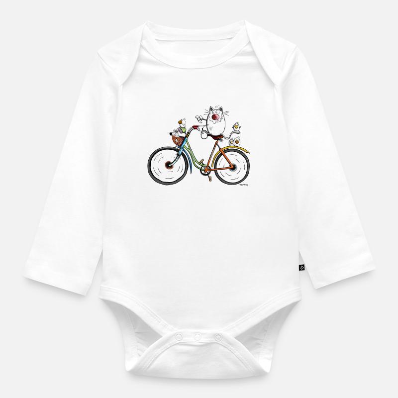 Chat à vélo - Body Bébé bio manches longues - blanc