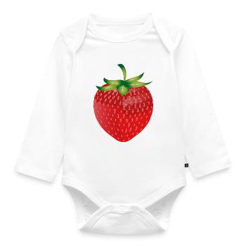 bright red fresh strawberry - Organic Longsleeve Baby Bodysuit - white - Front