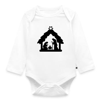 Nativity scene, crib figures, holy family - Organic Longsleeve Baby Bodysuit - white - Front
